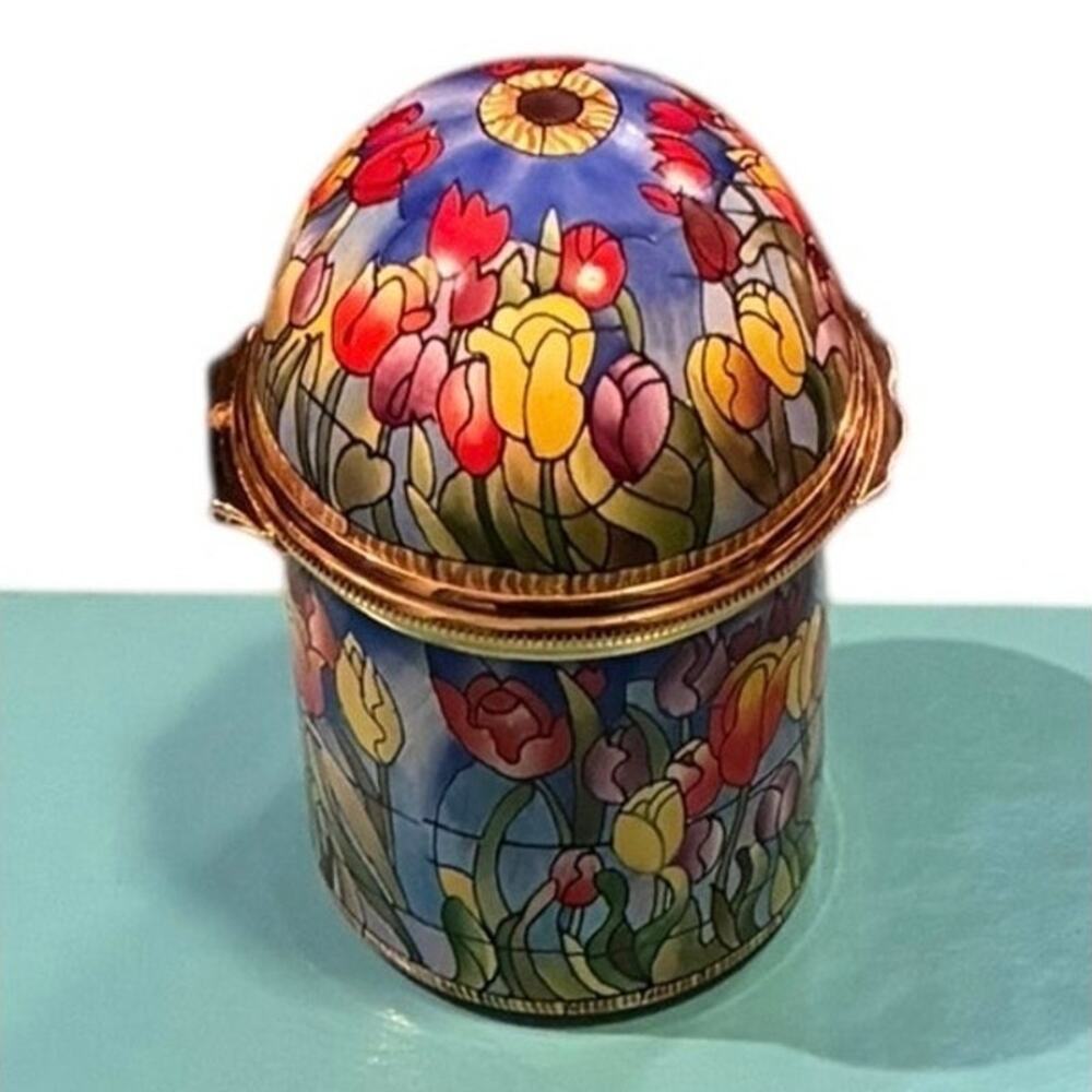 Tiffany & Co Halcyon Days Enamel Trinket Pill Box "Tiffany Tulips" w/box